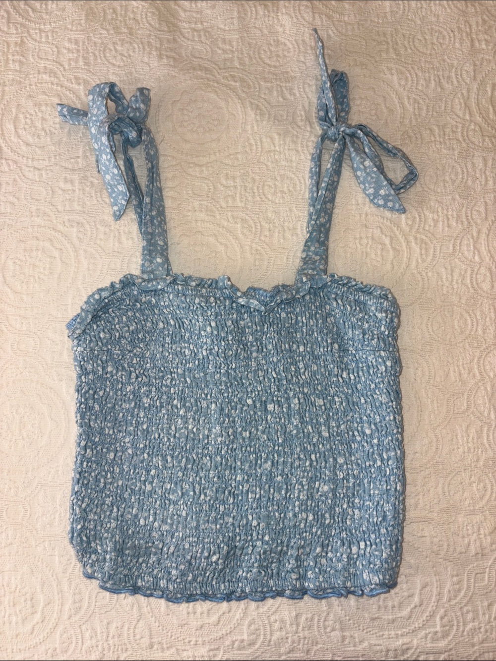 Abercrombie & Fitch Smocked Tie-Strap Tank Top in Light Blue Floral